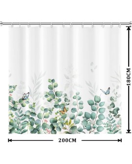 Rideau Douche Eucalyptus, Uiiooazy Rideau de Douche Feuilles Vert Plante Motif Rideau de Baignoire Anti Moisissure Imperméable