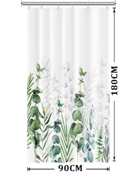 Rideau Douche Eucalyptus, Uiiooazy Rideau de Douche Feuilles Vert Plante Motif Rideau de Baignoire Anti Moisissure Imperméable