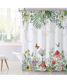 Rideau Douche Eucalyptus, Uiiooazy Rideau de Douche Feuilles Vert Plante Motif Rideau de Baignoire Anti Moisissure Imperméable