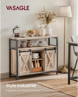 VASAGLE Buffet Cuisine, Meuble de Rangement, Commode, avec 2 Portes Coulissantes, 33 x 100 x 80 cm, Étagères Réglables, pour