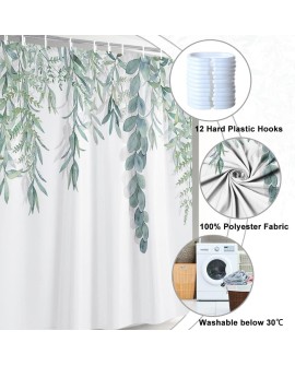 Rideau Douche Eucalyptus, Uiiooazy Rideau de Douche Feuilles Vert Plante Motif Rideau de Baignoire Anti Moisissure Imperméable