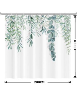 Rideau Douche Eucalyptus, Uiiooazy Rideau de Douche Feuilles Vert Plante Motif Rideau de Baignoire Anti Moisissure Imperméable