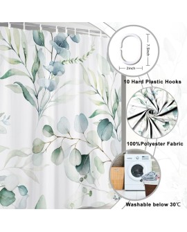 Rideau Douche Eucalyptus, Uiiooazy Rideau de Douche Feuilles Vert Plante Motif Rideau de Baignoire Anti Moisissure Imperméable