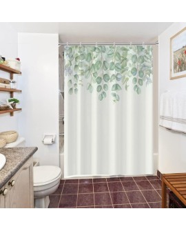 Rideau Douche Eucalyptus, Uiiooazy Rideau de Douche Feuilles Vert Plante Motif Rideau de Baignoire Anti Moisissure Imperméable