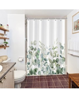 Rideau Douche Eucalyptus, Uiiooazy Rideau de Douche Feuilles Vert Plante Motif Rideau de Baignoire Anti Moisissure Imperméable