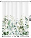 Rideau Douche Eucalyptus, Uiiooazy Rideau de Douche Feuilles Vert Plante Motif Rideau de Baignoire Anti Moisissure Imperméable