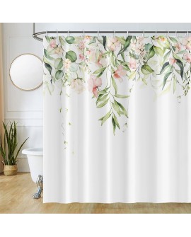 Rideau Douche Eucalyptus, Uiiooazy Rideau de Douche Feuilles Vert Plante Motif Rideau de Baignoire Anti Moisissure Imperméable