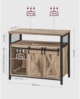 VASAGLE Buffet Cuisine, Meuble de Rangement, Commode, avec 2 Portes Coulissantes, 33 x 100 x 80 cm, Étagères Réglables, pour