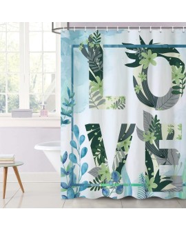 Rideau Douche Eucalyptus, Uiiooazy Rideau de Douche Feuilles Vert Plante Motif Rideau de Baignoire Anti Moisissure Imperméable