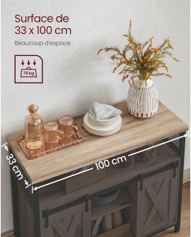 VASAGLE Buffet Cuisine, Meuble de Rangement, Commode, avec 2 Portes Coulissantes, 33 x 100 x 80 cm, Étagères Réglables, pour