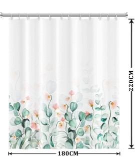 Rideau Douche Eucalyptus, Uiiooazy Rideau de Douche Feuilles Vert Plante Motif Rideau de Baignoire Anti Moisissure Imperméable