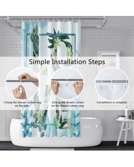 Rideau Douche Eucalyptus, Uiiooazy Rideau de Douche Feuilles Vert Plante Motif Rideau de Baignoire Anti Moisissure Imperméable