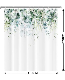 Rideau Douche Eucalyptus, Uiiooazy Rideau de Douche Feuilles Vert Plante Motif Rideau de Baignoire Anti Moisissure Imperméable