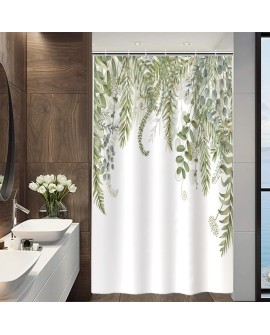 Rideau Douche Eucalyptus, Uiiooazy Rideau de Douche Feuilles Vert Plante Motif Rideau de Baignoire Anti Moisissure Imperméable