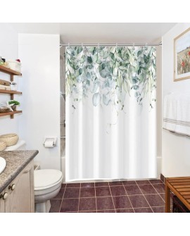 Rideau Douche Eucalyptus, Uiiooazy Rideau de Douche Feuilles Vert Plante Motif Rideau de Baignoire Anti Moisissure Imperméable