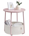 VASAGLE Petite Table Basse Ronde, Table d Appoint avec Panier en Tissu, Rangement, pour Salon, Chambre, Table de Chevet, Style