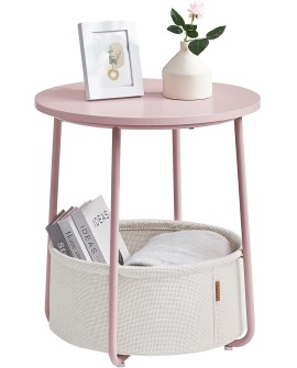 VASAGLE Petite Table Basse Ronde, Table d Appoint avec Panier en Tissu, Rangement, pour Salon, Chambre, Table de Chevet, Style