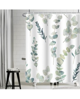 Rideau Douche Eucalyptus, Uiiooazy Rideau de Douche Feuilles Vert Plante Motif Rideau de Baignoire Anti Moisissure Imperméable