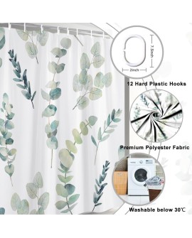 Rideau Douche Eucalyptus, Uiiooazy Rideau de Douche Feuilles Vert Plante Motif Rideau de Baignoire Anti Moisissure Imperméable