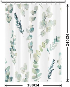 Rideau Douche Eucalyptus, Uiiooazy Rideau de Douche Feuilles Vert Plante Motif Rideau de Baignoire Anti Moisissure Imperméable