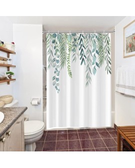 Rideau Douche Eucalyptus, Uiiooazy Rideau de Douche Feuilles Vert Plante Motif Rideau de Baignoire Anti Moisissure Imperméable