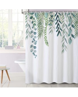 Rideau Douche Eucalyptus, Uiiooazy Rideau de Douche Feuilles Vert Plante Motif Rideau de Baignoire Anti Moisissure Imperméable