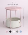 VASAGLE Petite Table Basse Ronde, Table d Appoint avec Panier en Tissu, Rangement, pour Salon, Chambre, Table de Chevet, Style