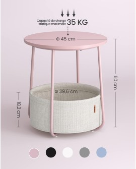 VASAGLE Petite Table Basse Ronde, Table d Appoint avec Panier en Tissu, Rangement, pour Salon, Chambre, Table de Chevet, Style