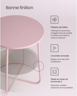 VASAGLE Petite Table Basse Ronde, Table d Appoint avec Panier en Tissu, Rangement, pour Salon, Chambre, Table de Chevet, Style