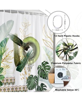 Rideau Douche Eucalyptus, Uiiooazy Rideau de Douche Feuilles Vert Plante Motif Rideau de Baignoire Anti Moisissure Imperméable