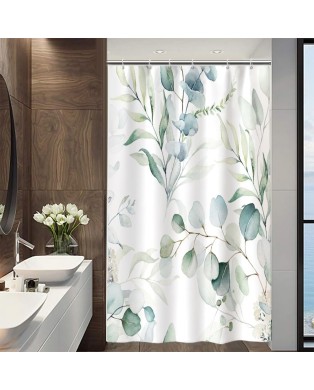 Rideau Douche Eucalyptus, Uiiooazy Rideau de Douche Feuilles Vert Plante Motif Rideau de Baignoire Anti Moisissure Imperméable