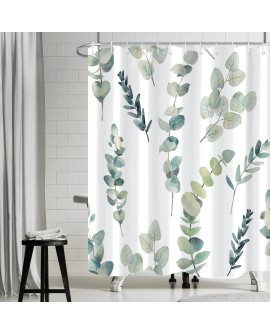 Rideau Douche Eucalyptus, Uiiooazy Rideau de Douche Feuilles Vert Plante Motif Rideau de Baignoire Anti Moisissure Imperméable