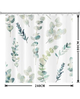 Rideau Douche Eucalyptus, Uiiooazy Rideau de Douche Feuilles Vert Plante Motif Rideau de Baignoire Anti Moisissure Imperméable