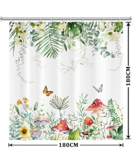 Rideau Douche Eucalyptus, Uiiooazy Rideau de Douche Feuilles Vert Plante Motif Rideau de Baignoire Anti Moisissure Imperméable