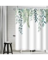 Rideau Douche Eucalyptus, Uiiooazy Rideau de Douche Feuilles Vert Plante Motif Rideau de Baignoire Anti Moisissure Imperméable