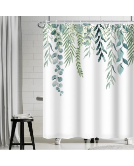 Rideau Douche Eucalyptus, Uiiooazy Rideau de Douche Feuilles Vert Plante Motif Rideau de Baignoire Anti Moisissure Imperméable