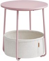 VASAGLE Petite Table Basse Ronde, Table d Appoint avec Panier en Tissu, Rangement, pour Salon, Chambre, Table de Chevet, Style