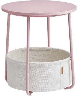 VASAGLE Petite Table Basse Ronde, Table d Appoint avec Panier en Tissu, Rangement, pour Salon, Chambre, Table de Chevet, Style