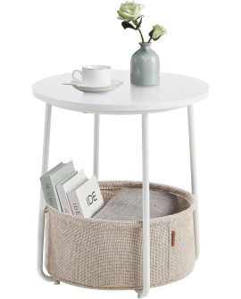 VASAGLE Petite Table Basse Ronde, Table d Appoint avec Panier en Tissu, Rangement, pour Salon, Chambre, Table de Chevet, Style