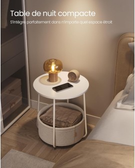 VASAGLE Petite Table Basse Ronde, Table d Appoint avec Panier en Tissu, Rangement, pour Salon, Chambre, Table de Chevet, Style