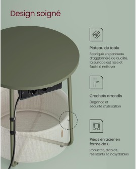 VASAGLE Petite Table Basse Ronde, Table d Appoint avec Panier en Tissu, Rangement, pour Salon, Chambre, Table de Chevet, Style