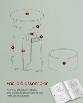 VASAGLE Petite Table Basse Ronde, Table d Appoint avec Panier en Tissu, Rangement, pour Salon, Chambre, Table de Chevet, Style