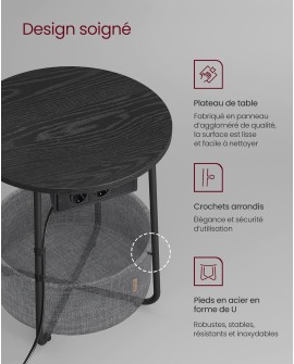 VASAGLE Petite Table Basse Ronde, Table d Appoint avec Panier en Tissu, Rangement, pour Salon, Chambre, Table de Chevet, Style