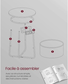 VASAGLE Petite Table Basse Ronde, Table d Appoint avec Panier en Tissu, Rangement, pour Salon, Chambre, Table de Chevet, Style