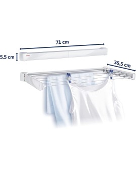 Leifheit Séchoir mural Telegant 72 Protect, sèche linge dépliable avec 8 barres de 90 cm, étendoir à linge robuste pour