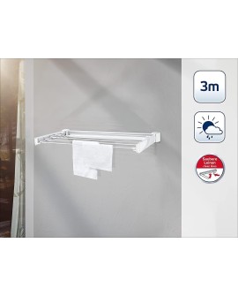 Leifheit Séchoir mural Telegant 72 Protect, sèche linge dépliable avec 8 barres de 90 cm, étendoir à linge robuste pour