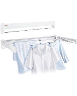 Leifheit Séchoir mural Telegant 72 Protect, sèche linge dépliable avec 8 barres de 90 cm, étendoir à linge robuste pour