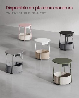 VASAGLE Petite Table Basse Ronde, Table d Appoint avec Panier en Tissu, Rangement, pour Salon, Chambre, Table de Chevet, Style