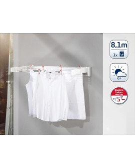 Leifheit Séchoir mural Telegant 72 Protect, sèche linge dépliable avec 8 barres de 90 cm, étendoir à linge robuste pour