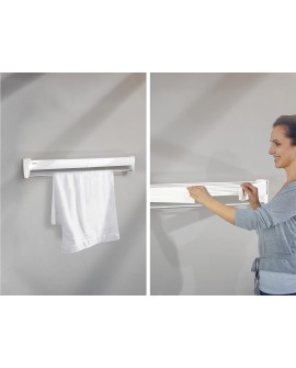 Leifheit Séchoir mural Telegant 72 Protect, sèche linge dépliable avec 8 barres de 90 cm, étendoir à linge robuste pour